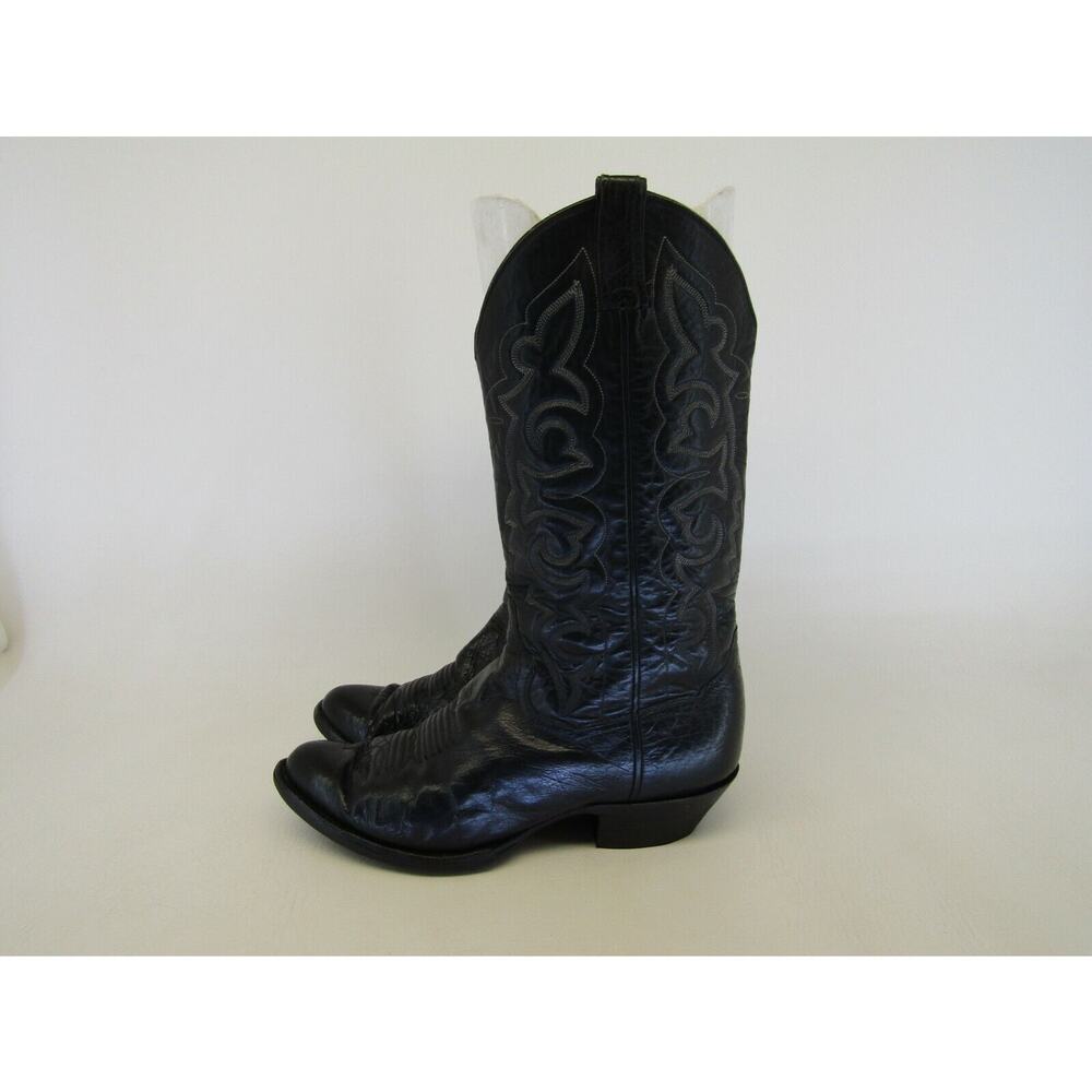 PANHANDLE SLIM Mens Size 8.5 D Black Leather Smooth Ostrich Cowboy Western Boots